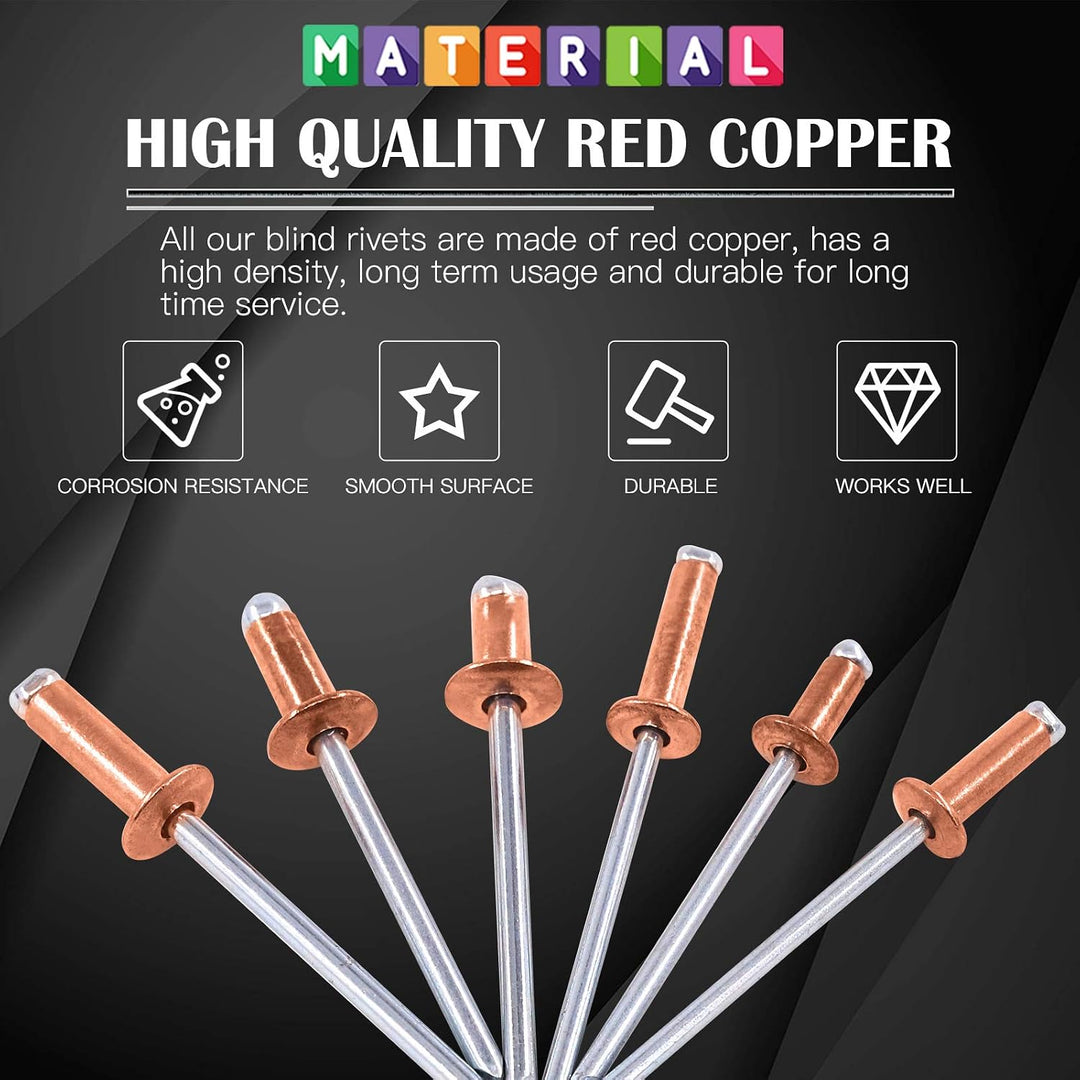 120Pcs 6 Size Red Copper Blind Rivets Pop Rivets Assortment Set for Sheet Metal, Automotive, Railway, and Furnitures