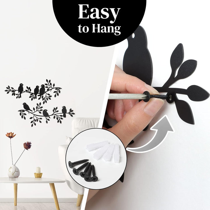 Metal Birds Wall Decor Art Leaves 6 Birds on Vine Olive Branch Iron Sculptures Silhouette Metal Hanging Ornament Bedroom Living Room Indoor Outdoor Decoration