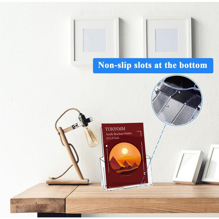 2 Packs Acrylic Brochure Holder, 8.5x11in Plastic Pamphlet Holder Stand, Clear Flyer Magazine Display Holders, Literature Holder Countertop/Wall Mount Organizer for Display Flyer, Booklet, Document