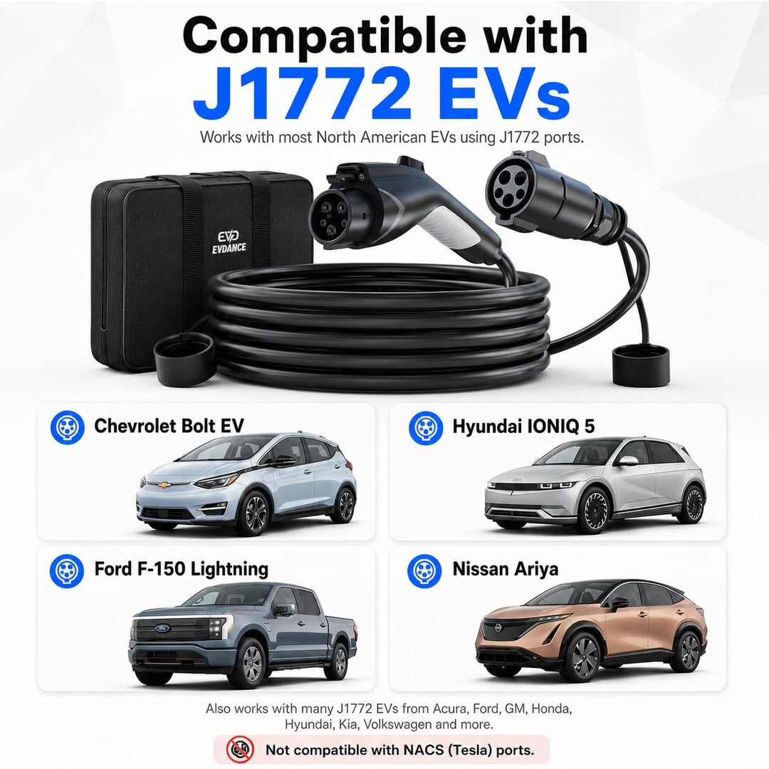EV Charger Extension Cable, J1772 Extension Cable 50A 40FT Charging Cord for Electric Vehicle 110V-240V Compatible for All SAE J1772 Chargers