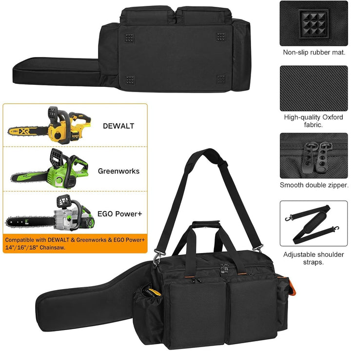 14"/16"/18" Chainsaw Case, Chainsaw Storage Bag Compatible with EGO+, Dewalt, Greenworks Cordless Power Chainsaws & Accessories, Black