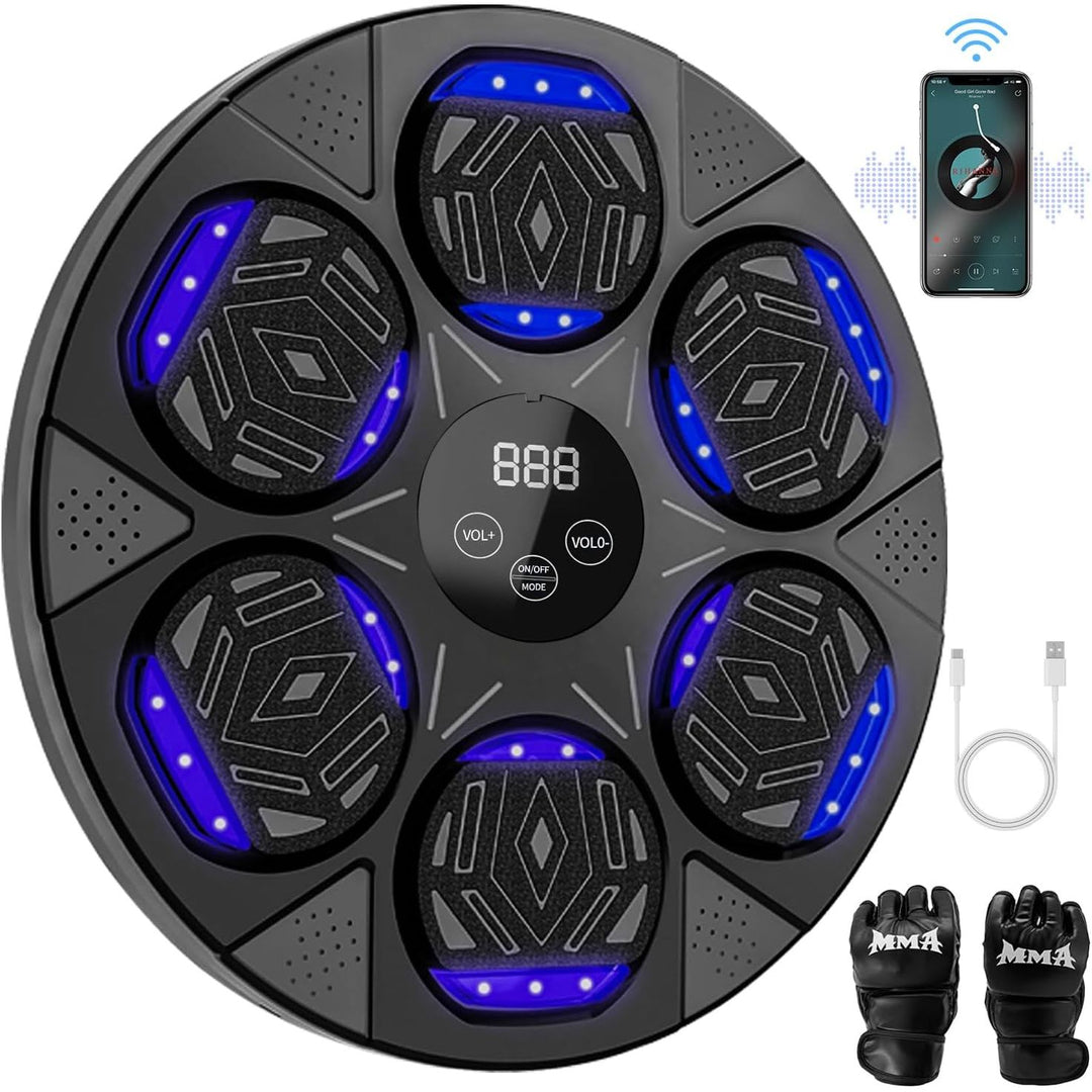 Smart Music Boxing Machine with Premium Boxing Gloves, Bluetooth Training Machine with LED Electronic Wall Mounted, Home Workout Boxing Target Machine for Adults and Kids