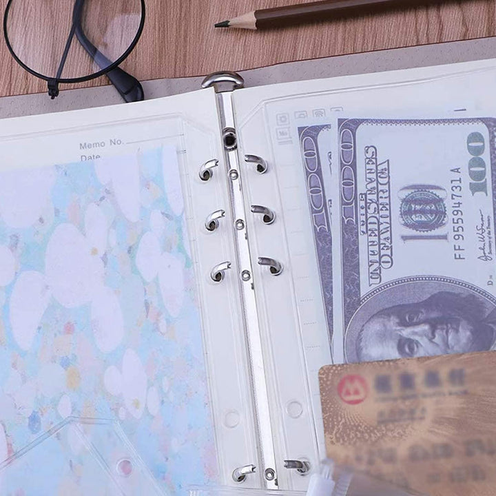 Binder Pockets A6 Size 6 Holes Zipper Binder Pouch Folders Clear Waterproof PVC Loose Leaf Bags for 6 Ring Binder Notebooks, Documents and Cards, Plastic Filing Bags, Mini Binder Cash Envelopes(12PCS)