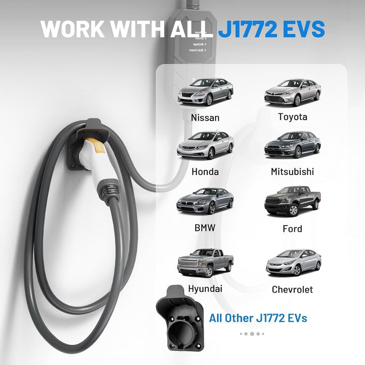 EV Charger Holder Waterproof for SAE J1772, Wall Mount Nozzle Holster Dock for Indoor Outdoor, Electric Vehicle EVSE PHEV Charging Plug Cable Hanger Cord Organizer, PC Heat Resistance -22~122?
