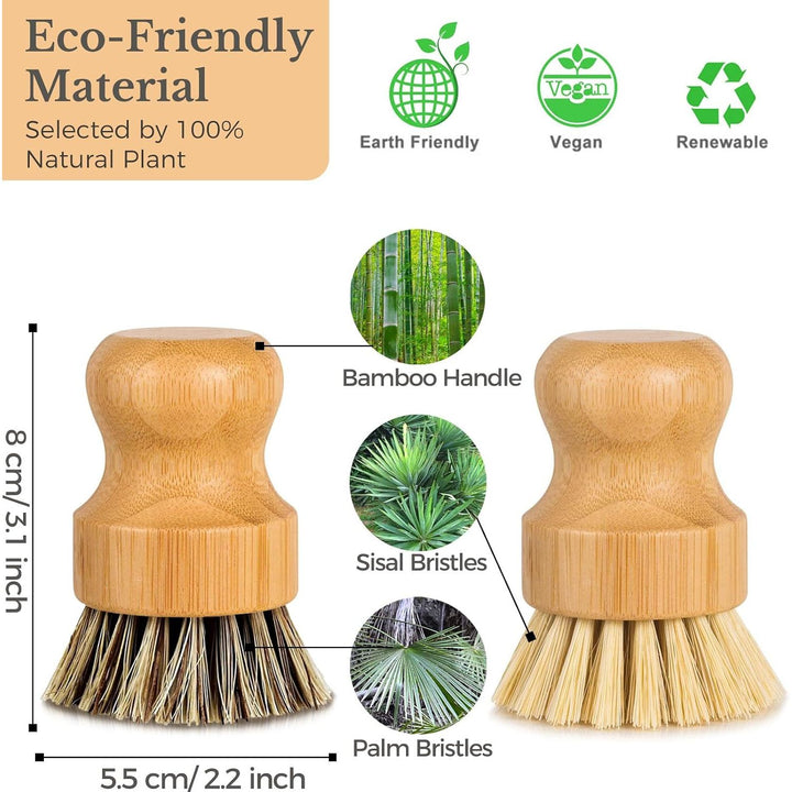 Natural Bamboo Brush, Mixed Cleaning Brush Scrub Brush for Cleaning Pans, Pots and Sink (2P Plam + 2P Sisal)