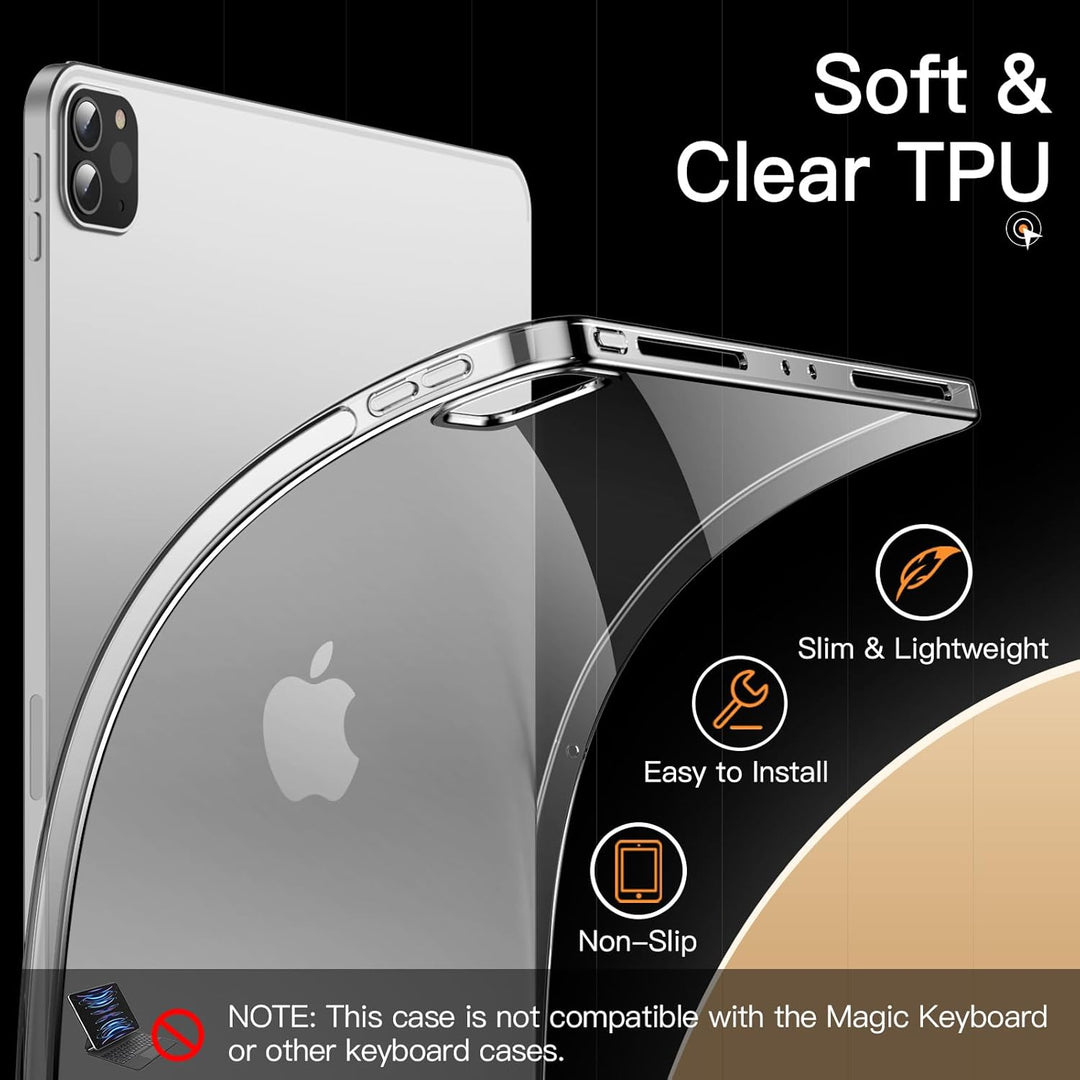 Case for iPad Pro 11-Inch 2022/2021/2020 Model (4th/3rd/2nd Generation), Soft TPU Transparent Slim Shockproof Tablet Cover, Support Pencil 2nd Charging (Clear)