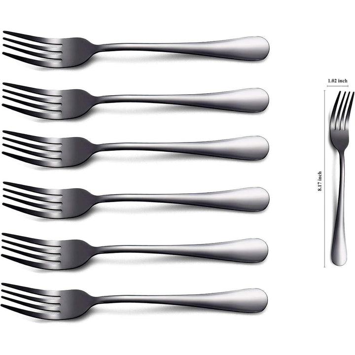 Black Dinner Fork 6 Pieces, Stainless Steel 8.17 Inch Forks Black Titanium Plating Silverware, Black Forks Set of 6