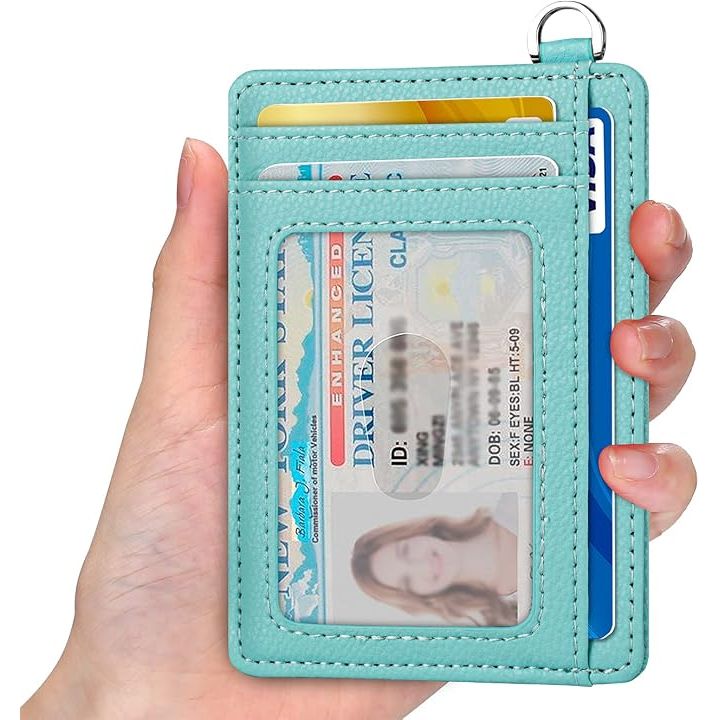 Slim Minimalist Front Pocket Wallet, RFID Blocking Credit Card Holder Wallet with Detachable D-Shackle for Men Women, Ocean Blue