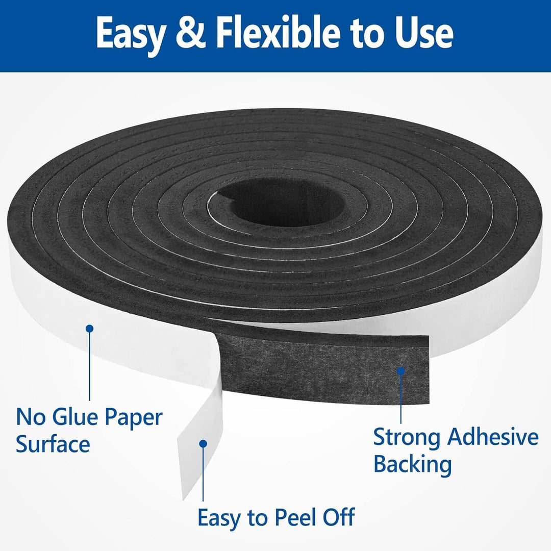 Self Adhesive Foam Tape Weatherstrip 1/2In x 1/16In x 66Ft High Density Foam Insulation Strips Seal Weather Stripping with Strong Adhesive for Door and Window Sound Isolation Soundproofing