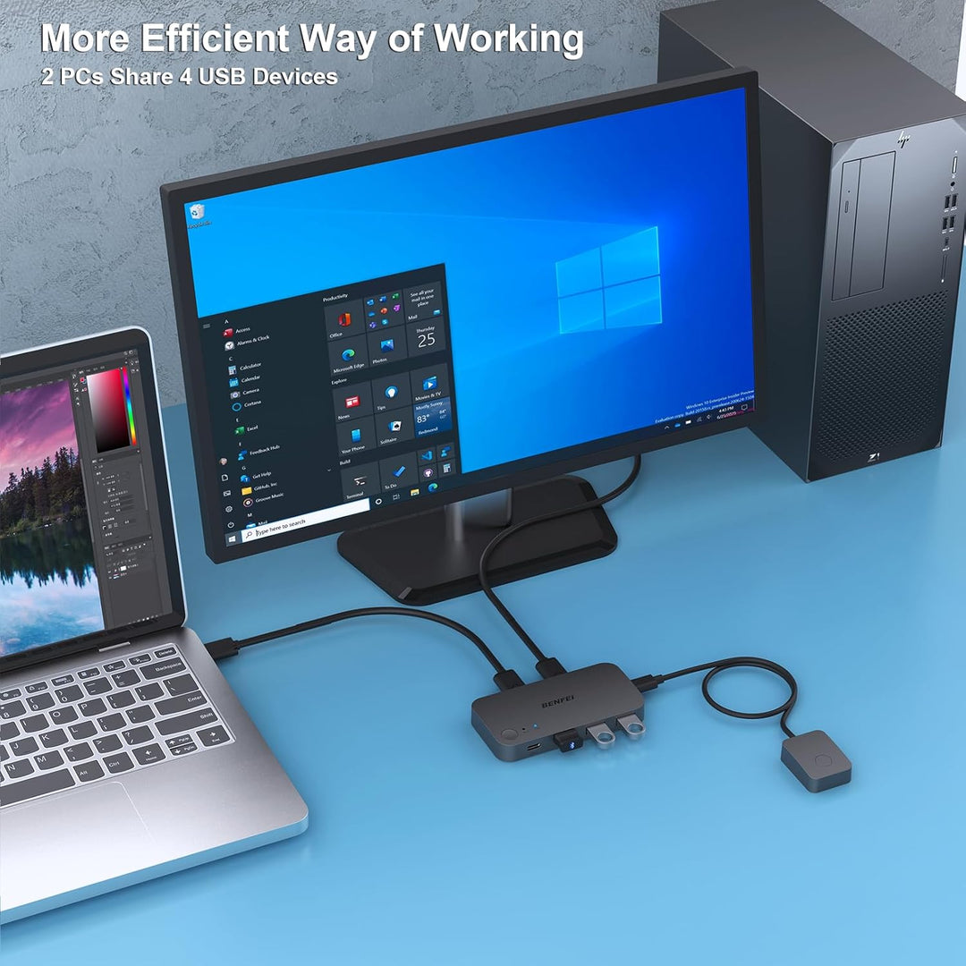 USB 3.0 Switch, USB Switcher 2 Computers Share 3*USB 3.0 and 1*USB C with Remote Control for PC Mouse Keyboard Printer Scanner, USB KVM Switch Selector Compatible with Windows, Mac, Linux
