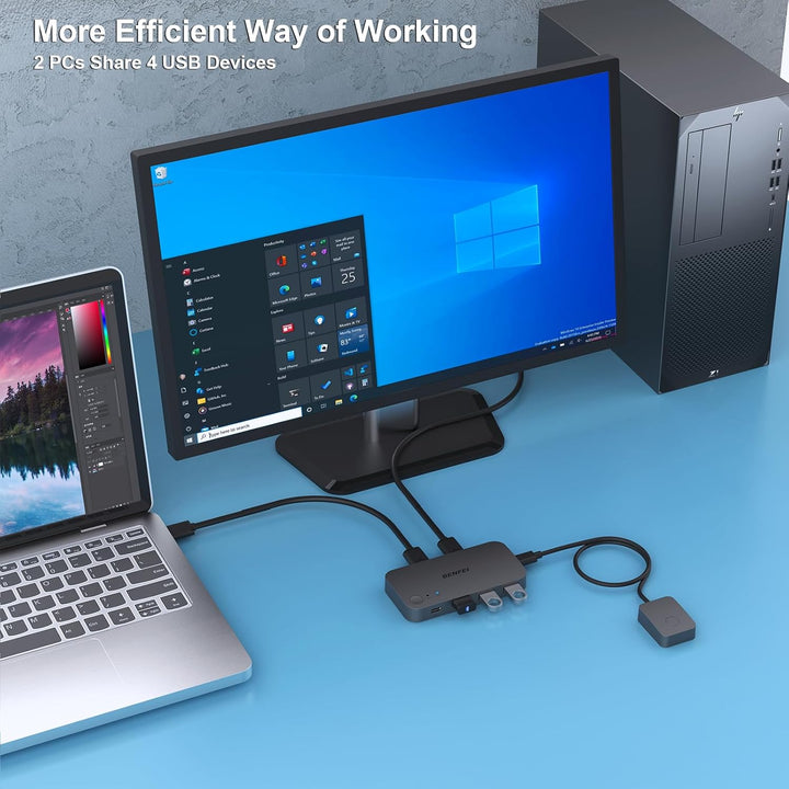 USB 3.0 Switch, USB Switcher 2 Computers Share 3*USB 3.0 and 1*USB C with Remote Control for PC Mouse Keyboard Printer Scanner, USB KVM Switch Selector Compatible with Windows, Mac, Linux