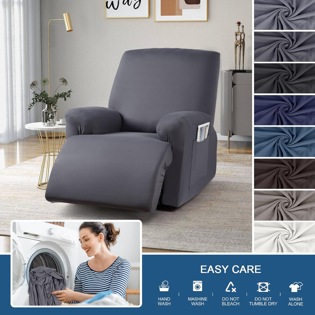 Recliner Chair Covers Stretch Recliner Covers for Recliner Chair with Arms, Soft Polyester Fabric Reclining Chair Cover 3-Pieces Furniture Protector - Fits Most Recliner Sizes (Dark Gray)