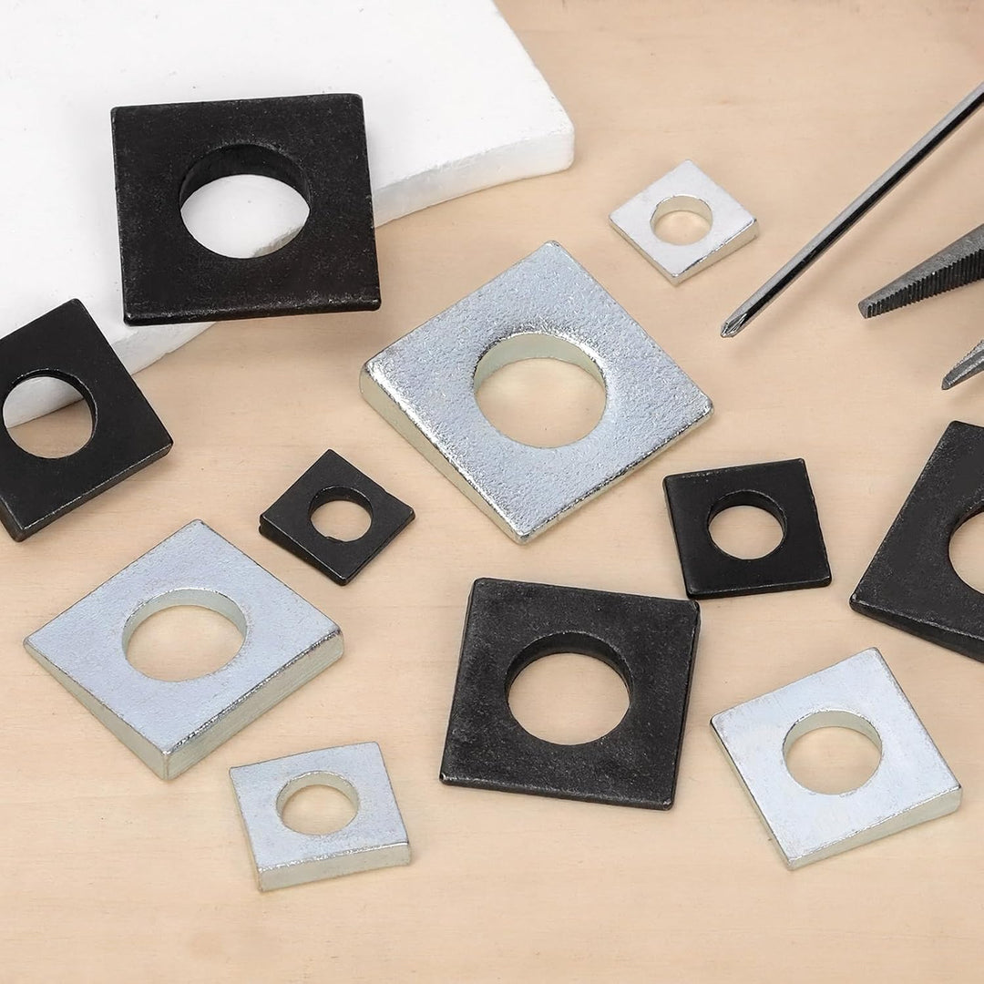 34pcs M8/M10/M12/M16/M18/M20 Square Beveled Washers Kit, Zinc Plated Carbon Steel Wedge Washer, Heavy Duty Leveling Washer for Shim Leveling/I-Beams/Slot Section