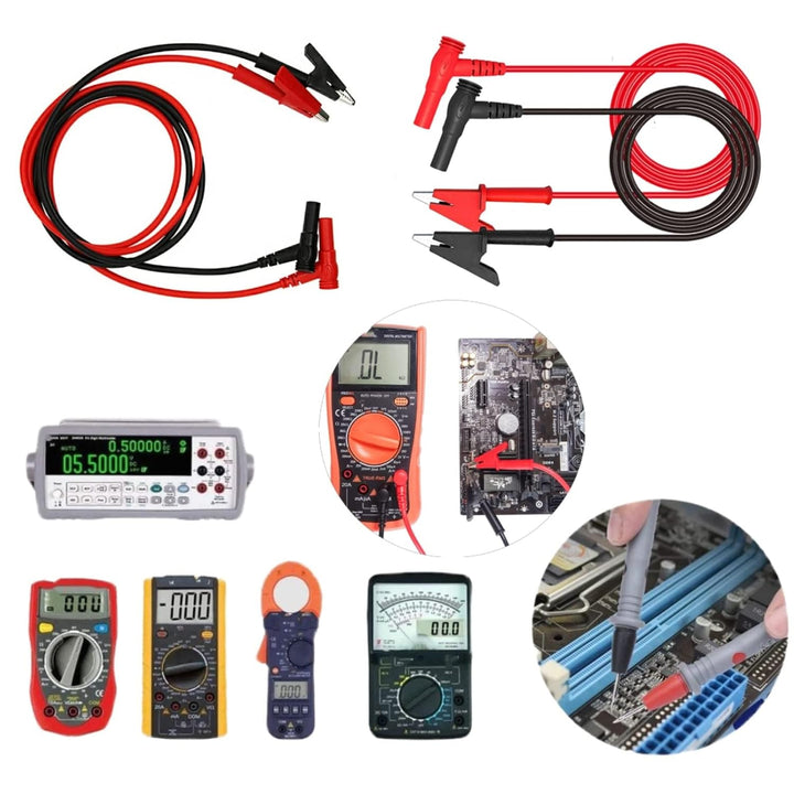 2Pcs Multimeter Test Lead Accessory, Alligator Clips to Banana Plugs, 15A 1000V, 3.5ft Silicone Cable, Black & Red