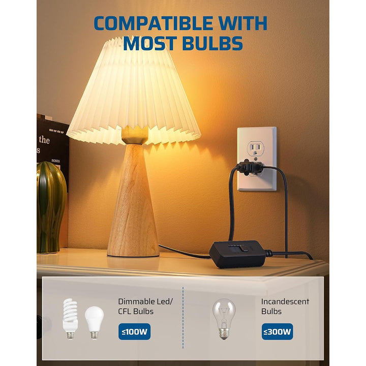 Plug in Dimmer Switch for Lamp, Table Lamp Dimmer for Dimmable LED/CFL Lights and Incandescent Bulbs, Full Range Slide Control, Extension Cord Dimmer, Black