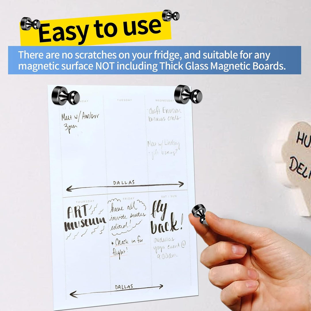 12 Pack Fridge Magnets, Metal Magnets, Strong Push Pin Magnets for Whiteboard, Refrigerator, Dry Erase Board, Map, Locker Accessories, Office Accessories, Kitchen Accessories, Black