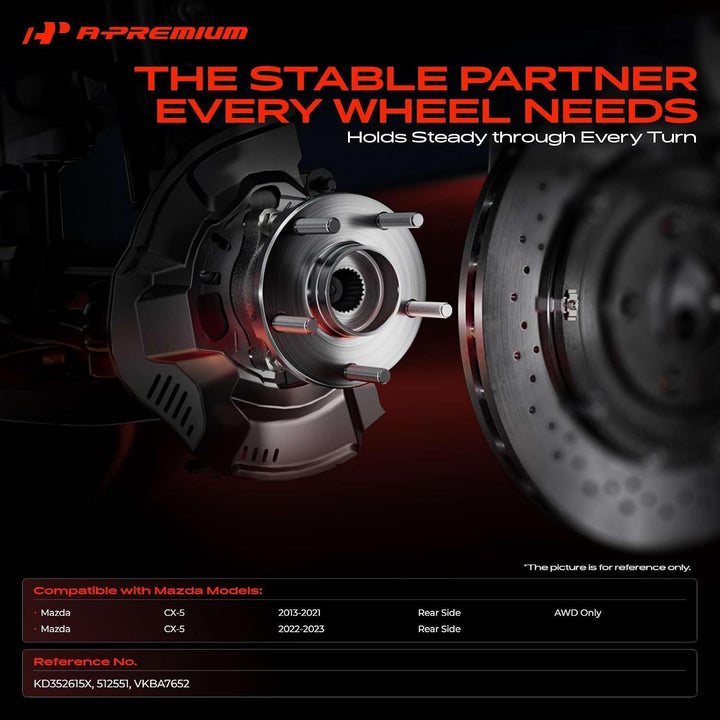 Rear Wheel Bearing and Hub Assembly with 5-Lug Compatible with Mazda CX-5 2013-2021 (AWD Only), CX-5 2022-2023