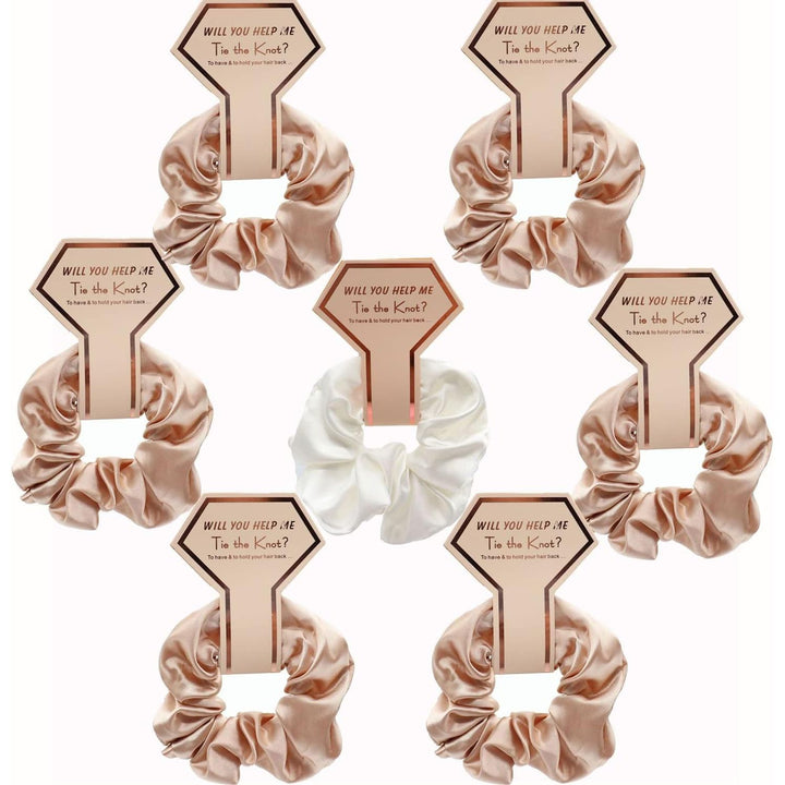 7Pcs Bridesmaid Scrunchies, Satin Bridesmaid Proposal Gifts Hair Band Set, Bachelorette Party Elastics Hair Ties, Hair Ponytail Holders for Bridal Shower Gifts, Wedding Favors