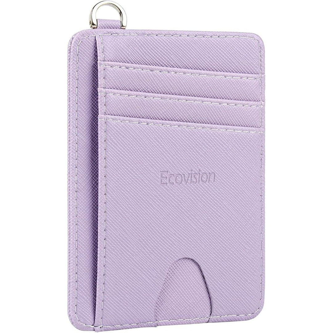 Slim Minimalist Front Pocket Wallet, RFID Blocking Credit Card Holder Wallet with Detachable D-Shackle for Men Women, Lilac