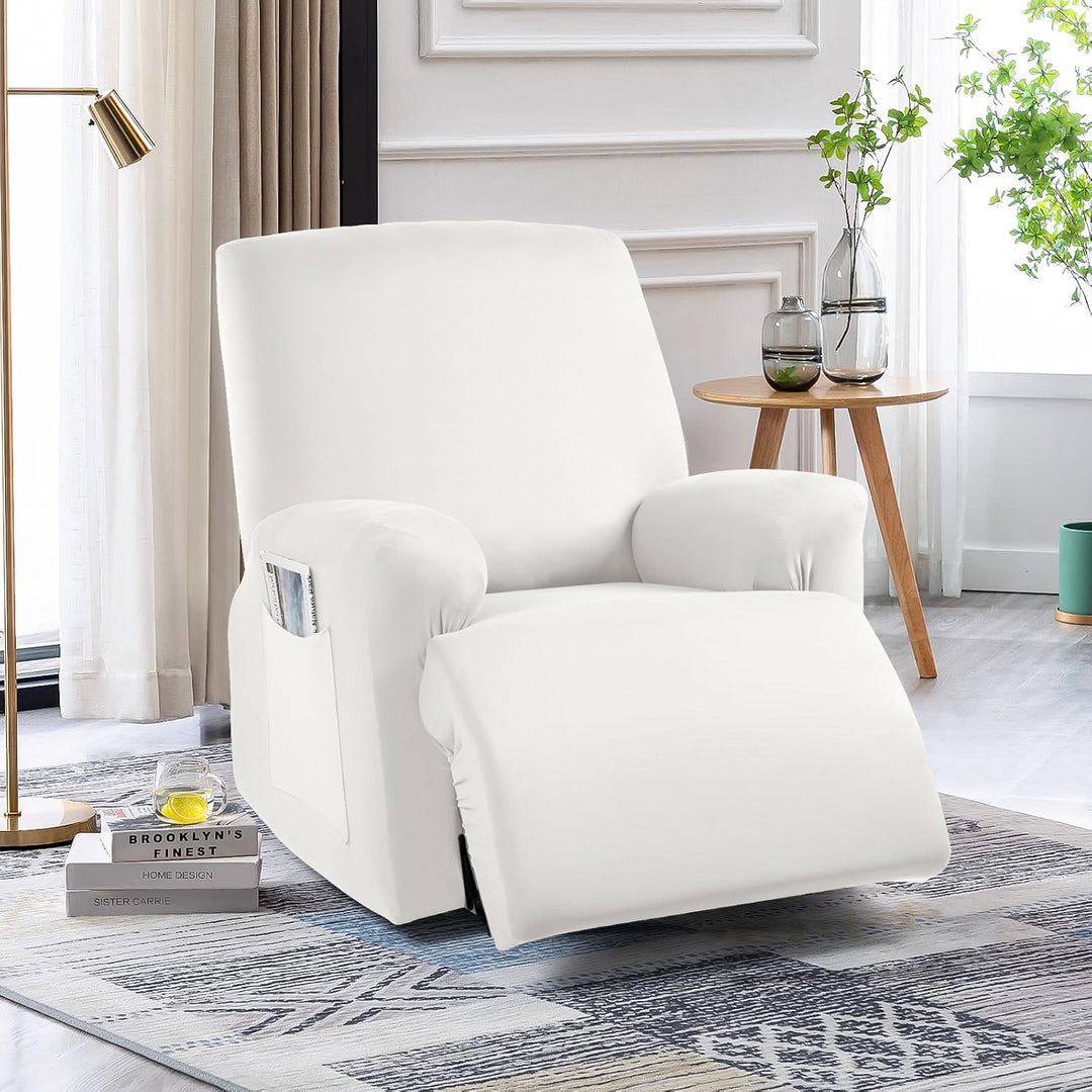 Stretch Recliner Couch Covers 3-Pieces Style Recliner Chair Covers Recliner Cover for Reclining Chair Slipcovers Feature Fitted Soft Washable (1 Seat, Milk White)