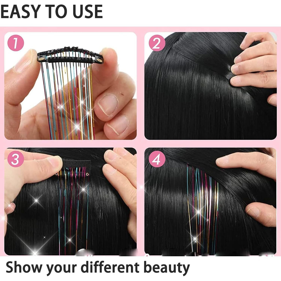 20 Inch Heat Resistant Hair Tinsel Clips - Fairy Kit Glitter Extensions for Women, Girls, and Kids, Ideal Sparkly Christmas Gift (Silver)