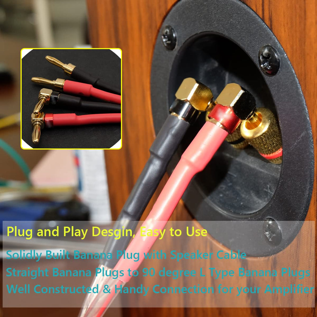 2 Pack 13 AWG Speaker Wire with Banana Plugs, 2X 3m HiFi Speaker Cable with Gold-Plated Right Angle Banana Plugs to Banana Plugs Audio Cable Speaker Cord for Audiophile (3m / 9.8FT)