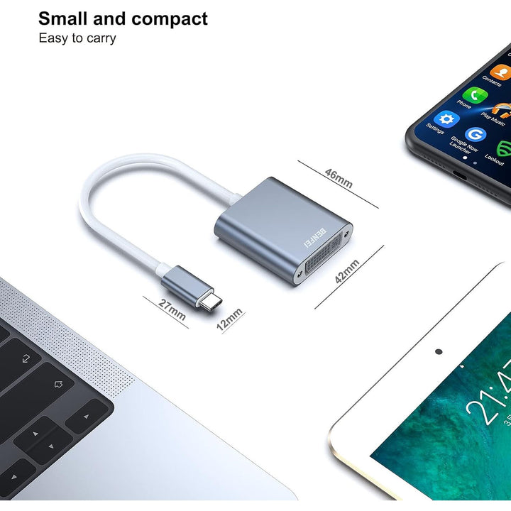USB C to DVI Adapter, Type-C to DVI Adapter [Thunderbolt 3/4 Compatible] with iPhone 15 Pro/Max, MacBook Pro/Air 2023, iPad Pro, iMac, S23, XPS 17, Surface Book 3 and More - Grey
