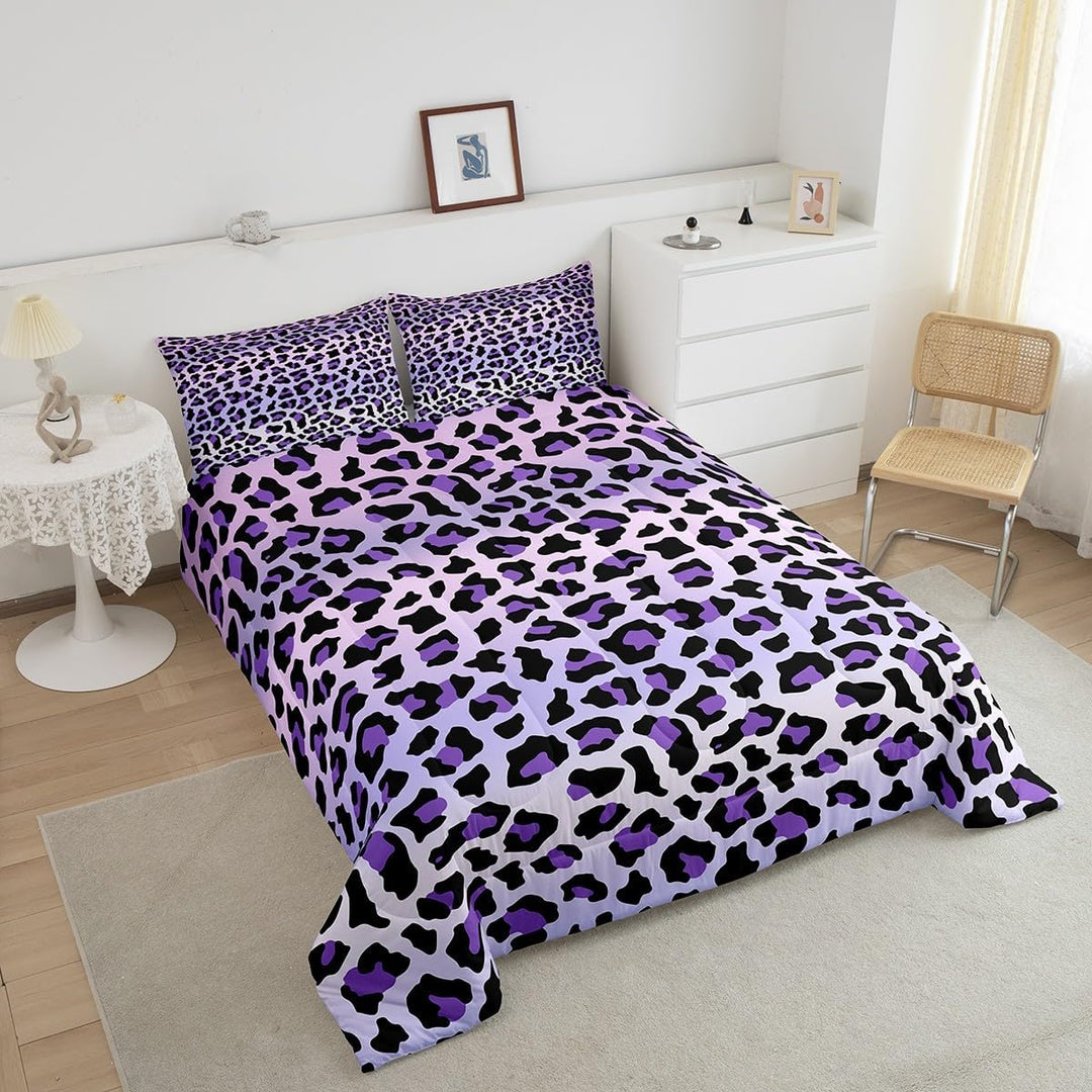 Purple Leopard Bedding Set Cheetah Comforter Set for Kids Boys Girls Teens Room Decor Animal Print Comforter Twin Size Safari Duvet Set 3Pcs
