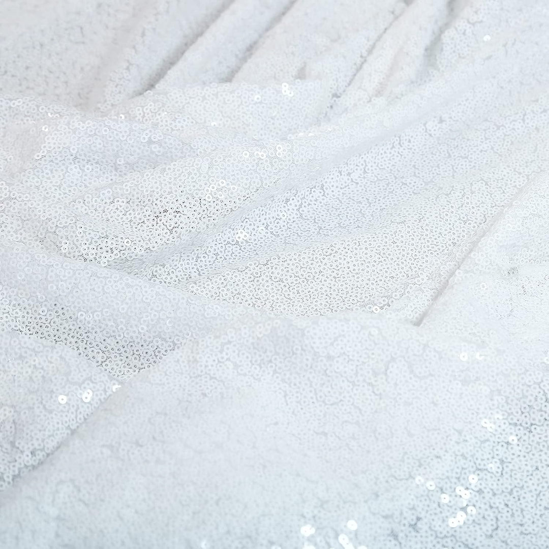 White Sequins Christmas Tablecloth 90x132 Inches Seamless Reversible Sequin Fabric Sequin Fabric for Table Overlays Wedding Birthday Family Gathering