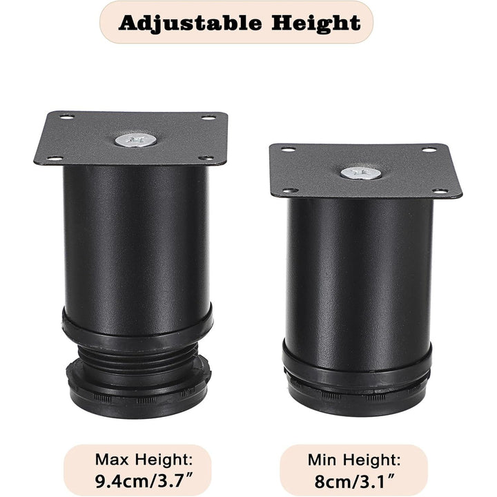 8Pcs 3 Inch Adjustable Metal Furniture Legs Stainless Steel Furniture Cabinet Legs Heavy Duty Replacement Sofa Support Legs Sofa Feet Furniture Feet for Worktop, Unit, Desk Table, Couch, Black