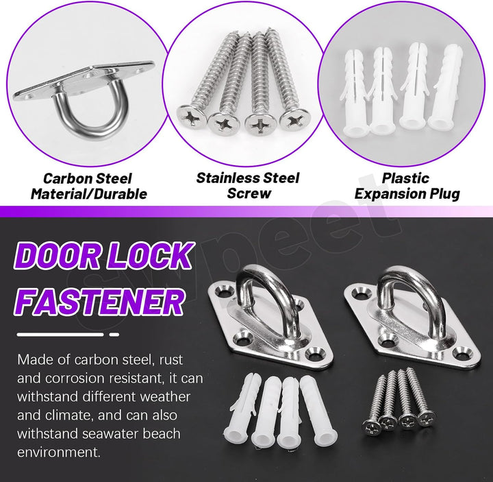 4Pcs M5 304 Stainless Steel Silver Rhombus Pad Eye Plate Hook with Screws and Plastic Anchors Assortment Kit, Marine Hardware Hooks Ceiling U Hook Staple Ring Hook for Securing Hanging