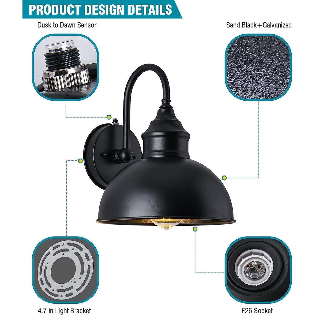 Barn Lights Gooseneck Lights Pack of 2 Style and Function Outdoor Dusk to Dawn Barn Lights, Elegant Gooseneck Lights, Vintage Matte Black Exterior Lighting Fixtures, 9.4" Diameter