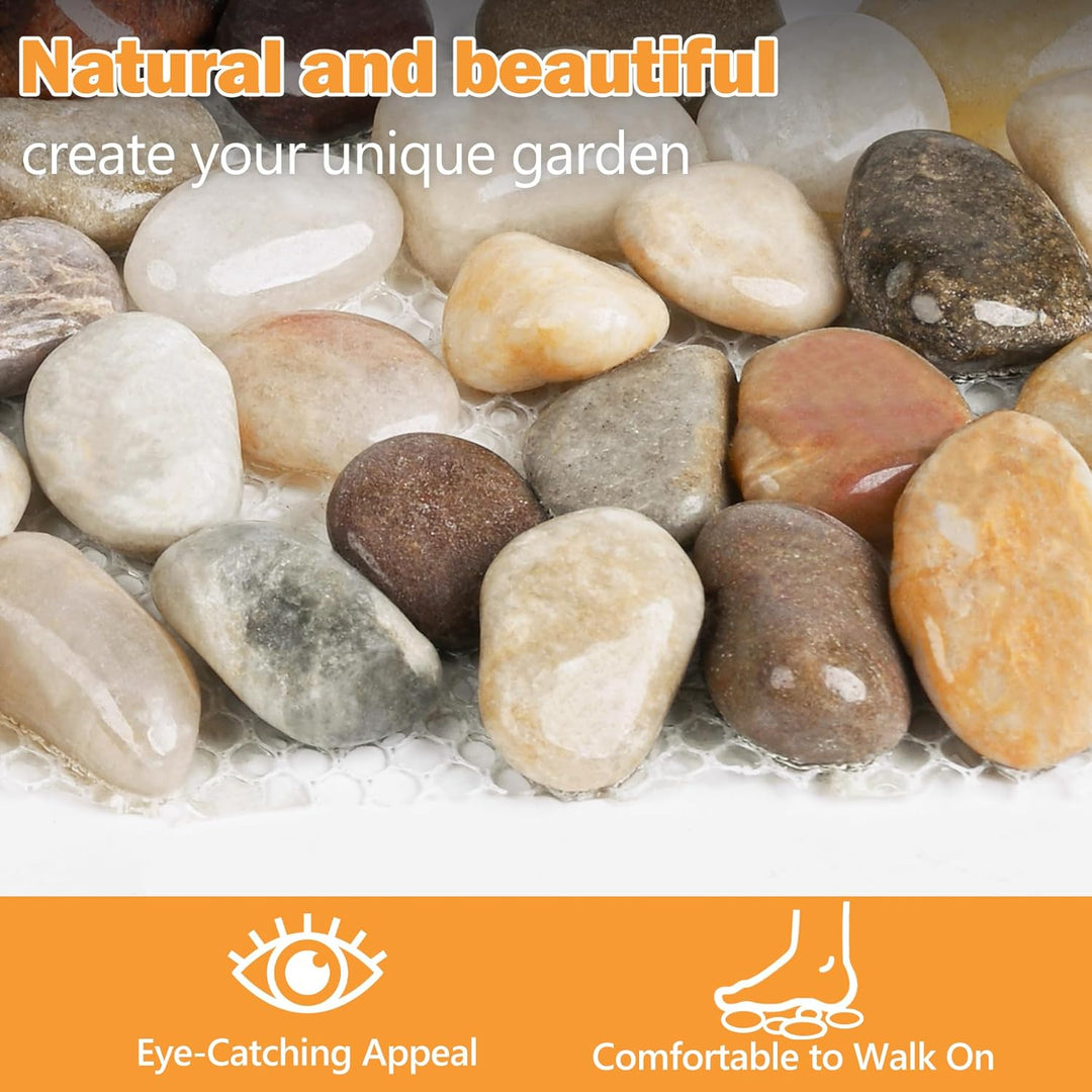 River Rock Stepping Stones Outdoor for Garden Walkway, 4 Pcs 12" L x 4" W Rectangle Shape Paver Step Stones Polished Pebble River Stone Mat for Yard Lawn Patio Pathway Walk Way