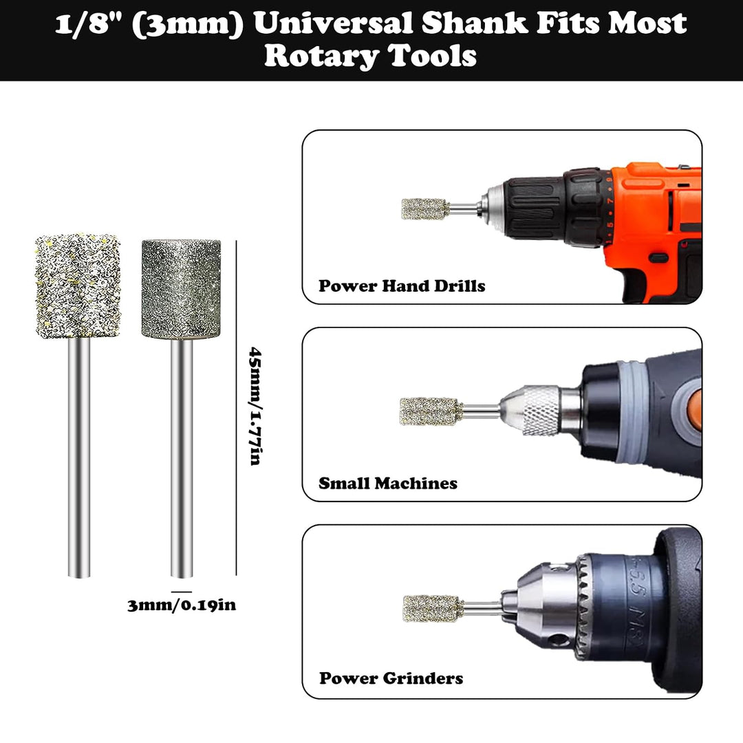 24pcs Diamond Drill Grinding Bit Compatible with Dremel Diamond File Sanding Set Stone Carving Rotary Tools Polishing Kits Glass Drill Bit 1/8" Shank Accessories for Wood Glass Ceramics Carving