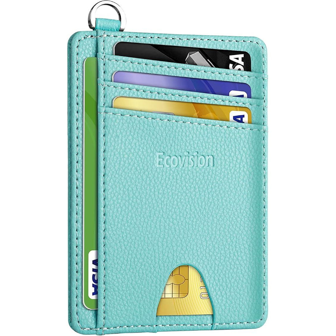 Slim Minimalist Front Pocket Wallet, RFID Blocking Credit Card Holder Wallet with Detachable D-Shackle for Men Women, Ocean Blue