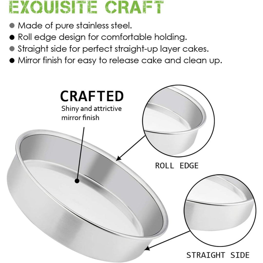 9½ Inch Cake Pan Set of 3, Stainless Steel Round Cake Baking Pans, Non-Toxic & Healthy, Mirror Finish & Dishwasher Safe