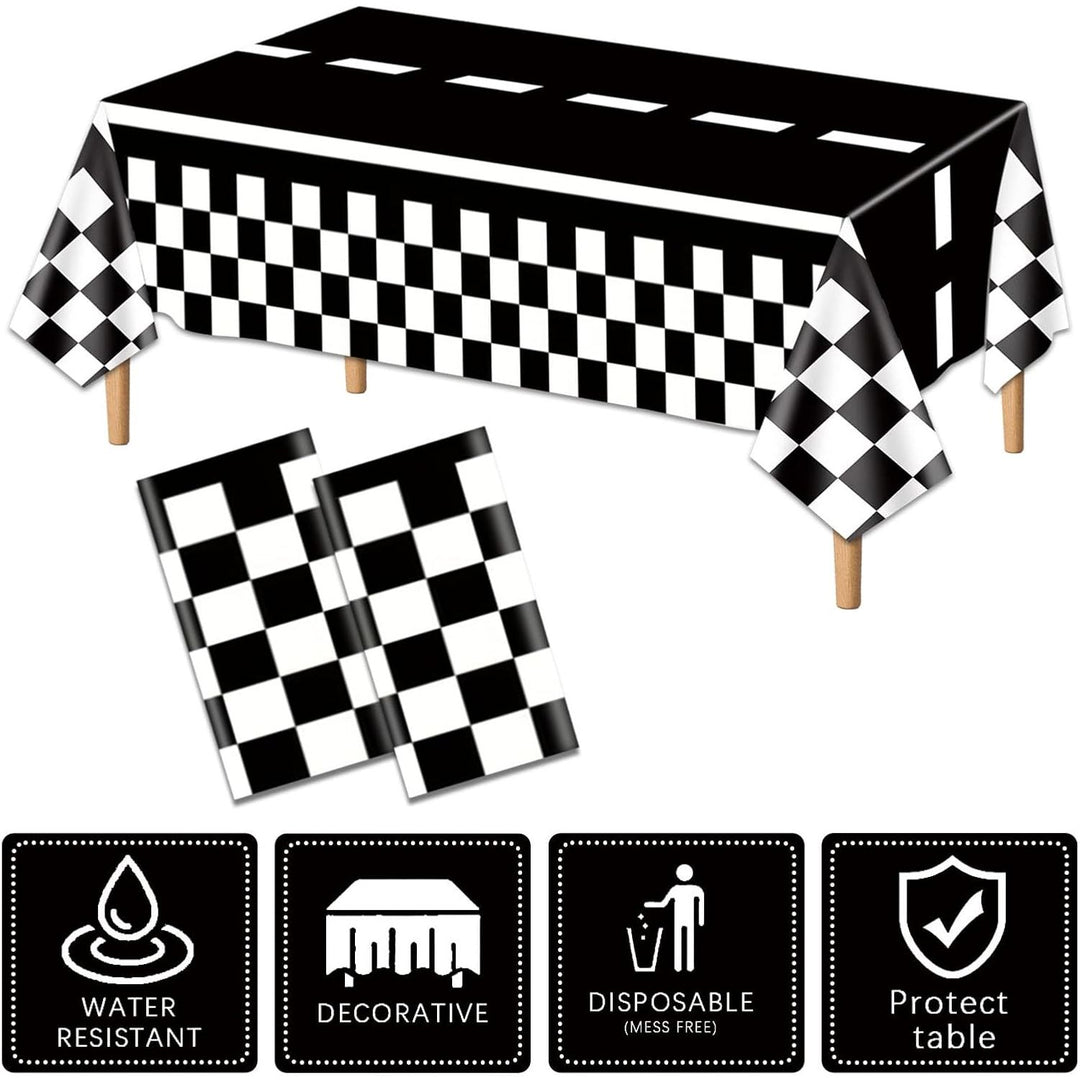 2PCS Checkered Tablecloth Racing Car Tablecloth Racing Party Supplies 54"x108" Disposable Plastic Racetrack Tablecloth Car Birthday Party Supplies Car Birthday Decorations Car Theme Party Table Covers