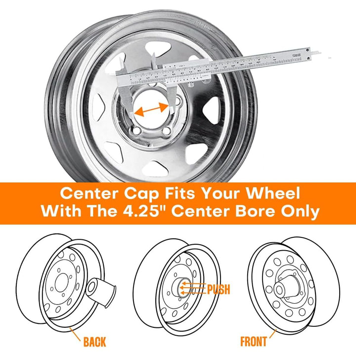4pcs Push Through Wheel Center Caps Chrome Silver for 108MM 4.25" Center Bore Auto Trailer Wheel Rim