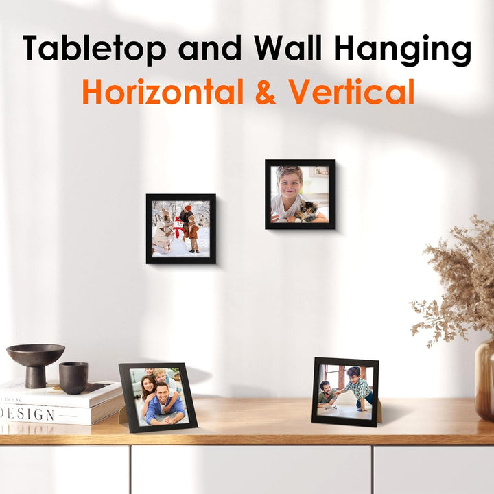 4x4 Picture Frame Set of 4, 4x4 Photo Frames with HD Plexiglass for Wall Hanging or Tabletop Display, Black