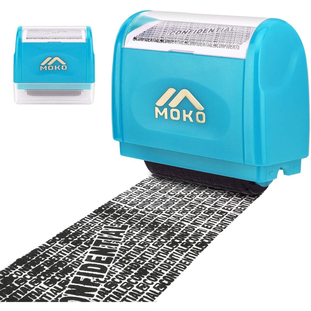 Identity Theft Protection Stamp Roller, Refillable Self Inking Wide Roller Security Stamp, Private & Confidential Stamp Roller for Personal Information Blackout, Large Size, Blue