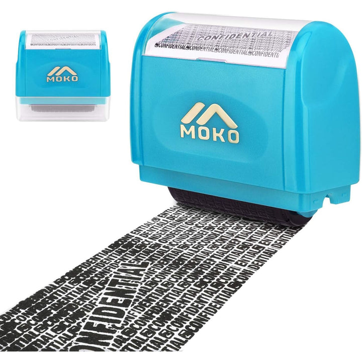 Identity Theft Protection Stamp Roller, Refillable Self Inking Wide Roller Security Stamp, Private & Confidential Stamp Roller for Personal Information Blackout, Large Size, Blue