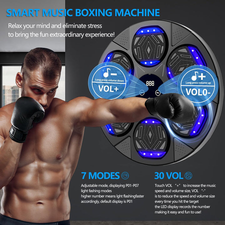 Smart Music Boxing Machine with Premium Boxing Gloves, Bluetooth Training Machine with LED Electronic Wall Mounted, Home Workout Boxing Target Machine for Adults and Kids