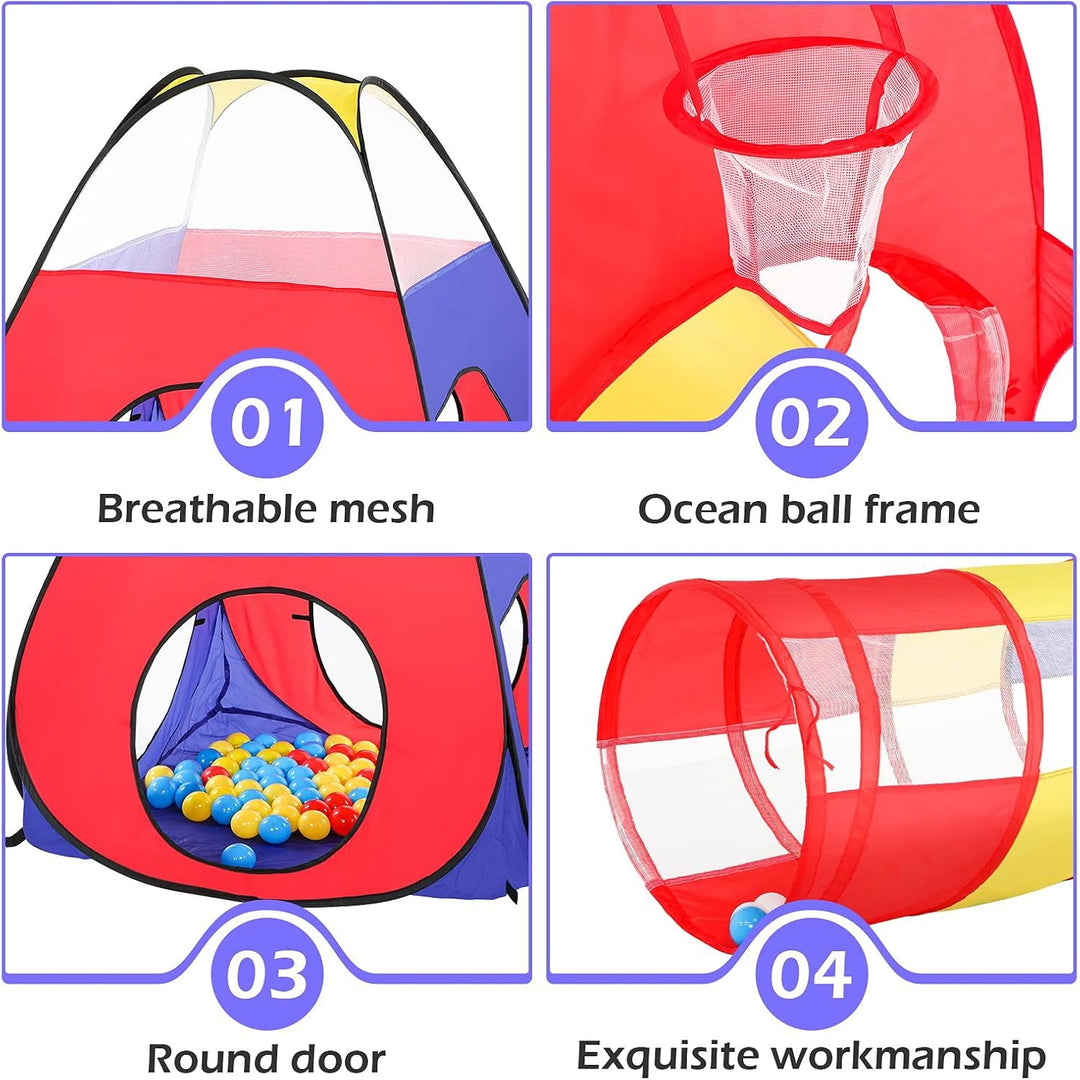 3pc Ball Pit for Toddlers with Kids Play Tent Baby Tunnel, Toys for Boys and Girls Indoor Outdoor, Pop Up Kids Fort Playhouse, Balls NOT Included (Classic)