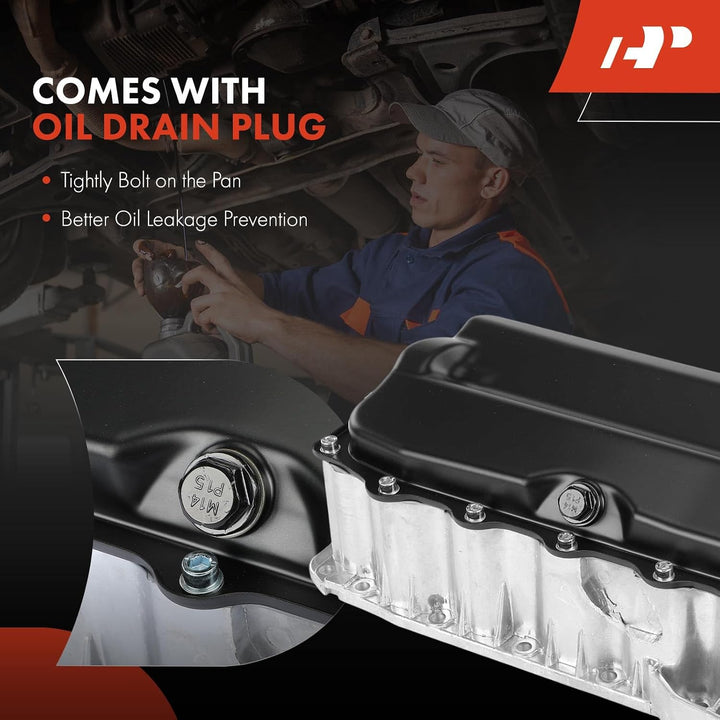 Engine Oil Pan Sump with Drain Plug Compatible with 2011 2012 2013 2014 Volkswagen Jetta, Naturally Aspirated, 2.0L