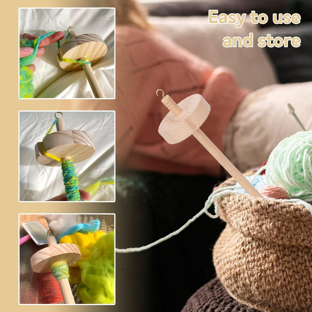 Drop Spindle for Spinning Yarn, 12.8in Wooden Drop Spindle Holder Top Whorl Drop Spindle Yarn Spinning Wheel for Beginners Sewing, Drop Spindle Bottom Whorl for Sewing Projects