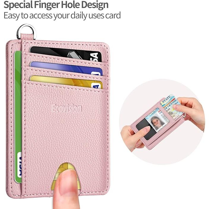 Slim Minimalist Front Pocket Wallet, RFID Blocking Credit Card Holder Wallet with Detachable D-Shackle for Men Women, Pink