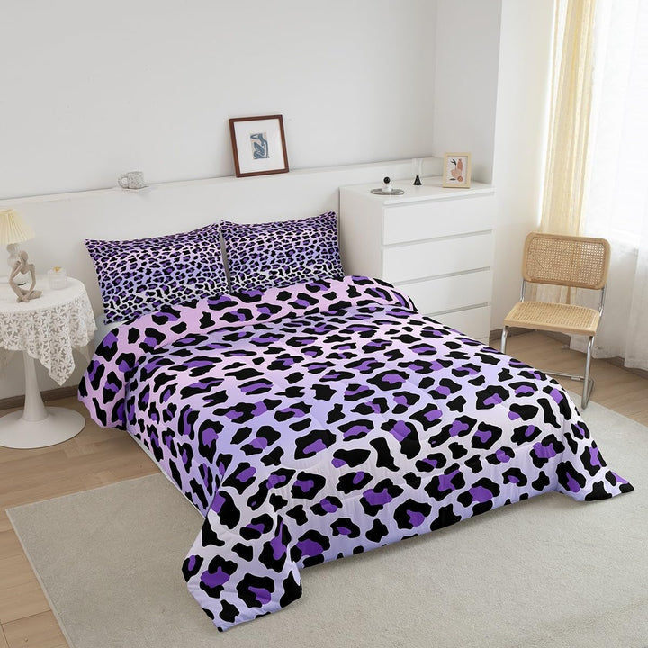 Purple Leopard Bedding Set Cheetah Comforter Set for Kids Boys Girls Teens Room Decor Animal Print Comforter Twin Size Safari Duvet Set 3Pcs