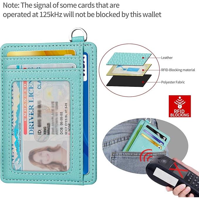 Slim Minimalist Front Pocket Wallet, RFID Blocking Credit Card Holder Wallet with Detachable D-Shackle for Men Women, Ocean Blue