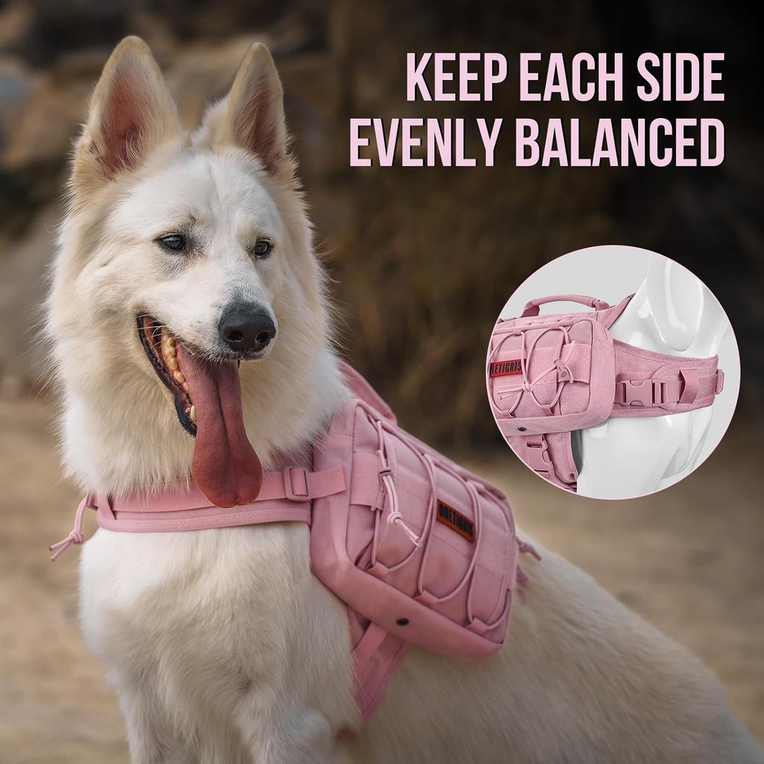 Backpack for Dogs to Wear Pet Back Pack with Padded Handle and Leash Attachment Point for Dog with 17"-23.5" Neck Girth and 25"-31" Chest (Pink, Large)