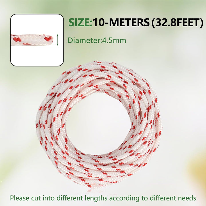 Recoil Starter Rope Pull Cord 10-Meter Diameter 4.5mm Compatible with Stihl Craftsman Husqvarna Poulan Lawn Mower Trimmer Chainsaw Brush Cutter Edger Engine Parts